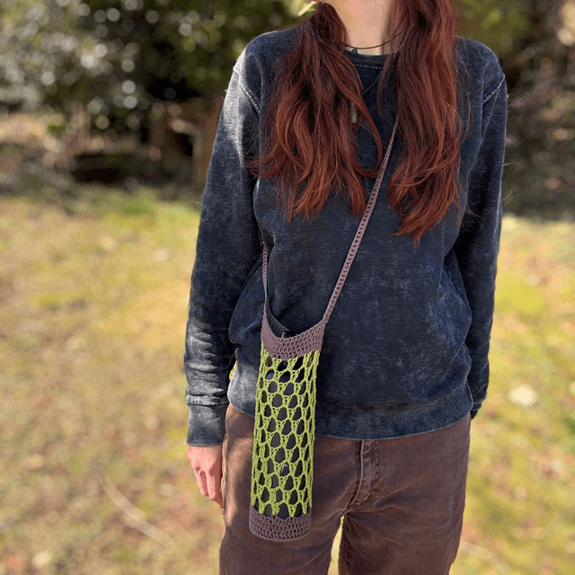 Porte-gourde en crochet - Vert & marron - Coton 