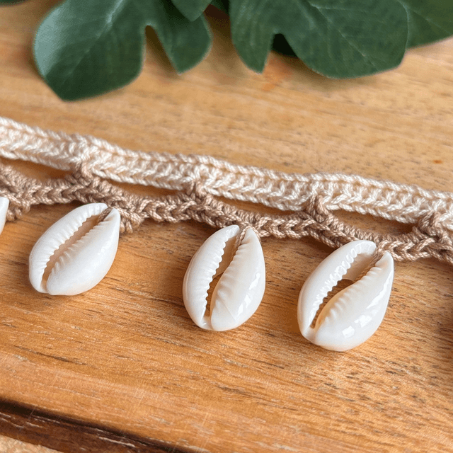 Bracelet de cheville crocheté - Tons naturels & coquillages 