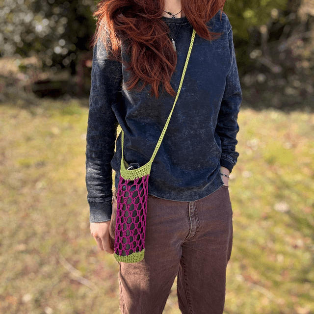 Porte-gourde en crochet - Prune & vert - Coton 