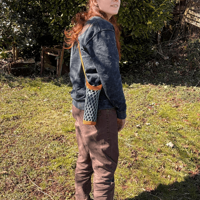 Porte-gourde en crochet - Vert menthe & orange - Coton 