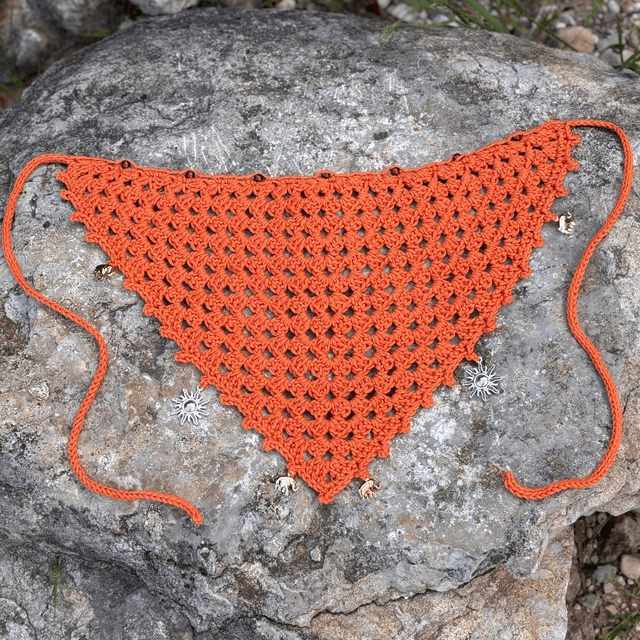 Bandana bohème orange crocheté - Perles & breloques 