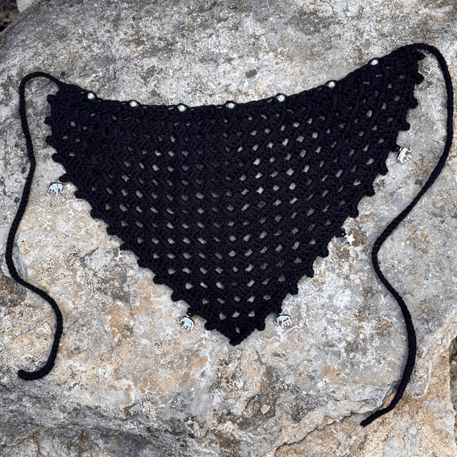 Bandana bohème noir crocheté - Perles & Breloques