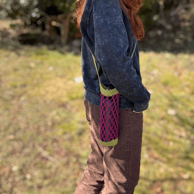 Porte-gourde en crochet - Prune & vert - Coton 