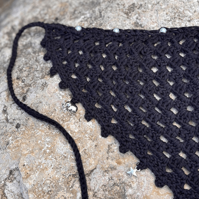Bandana bohème noir crocheté - Perles & Breloques