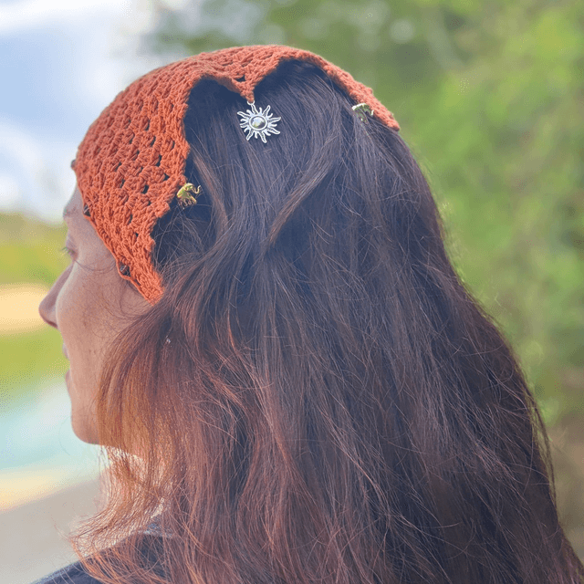 Bandana bohème orange crocheté - Perles & breloques 