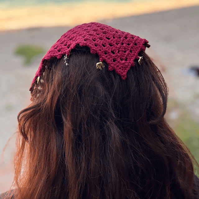Bandana bohème rouge crocheté - Perles & Breloques 