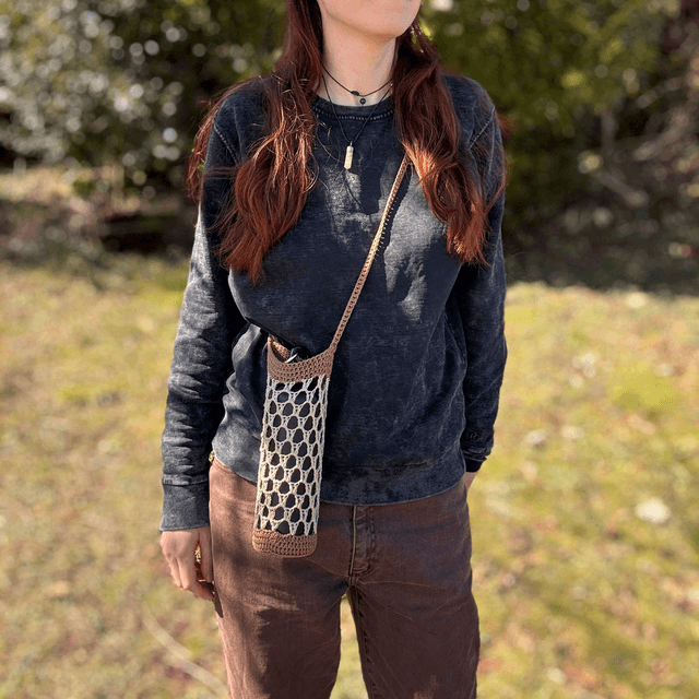 Porte-gourde en crochet - Beige & marron - Coton 