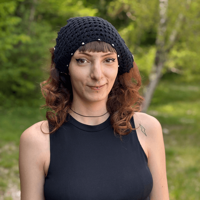 Bandana bohème noir crocheté - Perles & Breloques