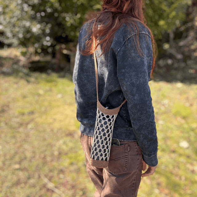 Porte-gourde en crochet - Beige & marron - Coton 