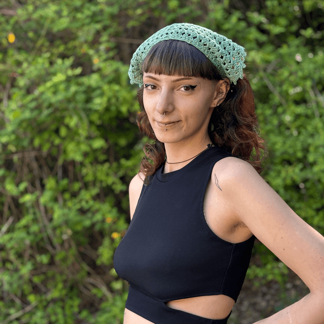 Bandana bohème menthe l'eau crocheté - Perles & Breloques 