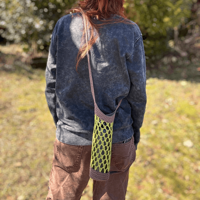 Porte-gourde en crochet - Vert & marron - Coton 