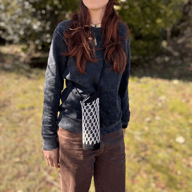 Porte-gourde en crochet - Noir & blanc - Coton  