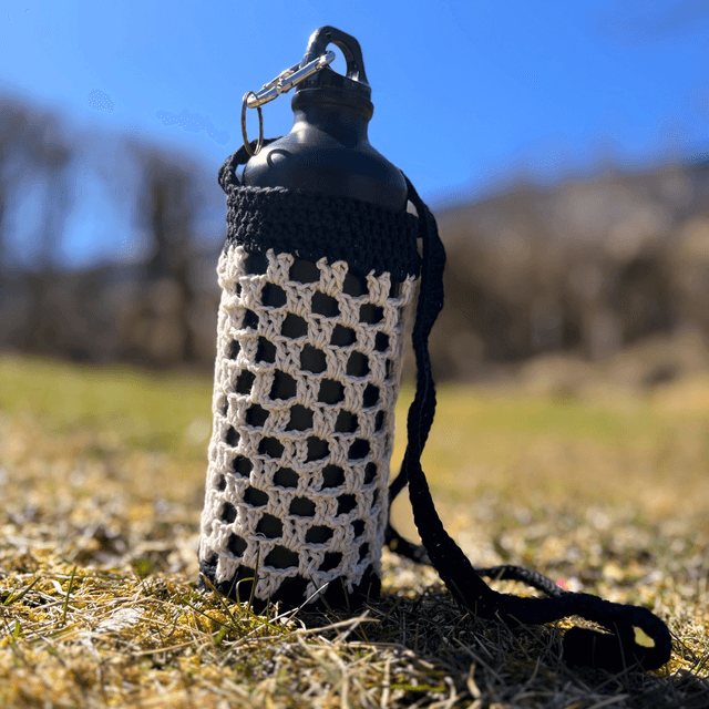 Porte-gourde en crochet - Noir &amp; blanc - Coton  